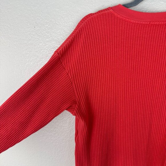 Stateside Red Waffle Knit Ribbed Long Sleeve Top M Henley Soft Stretchy - Picture 9 of 9